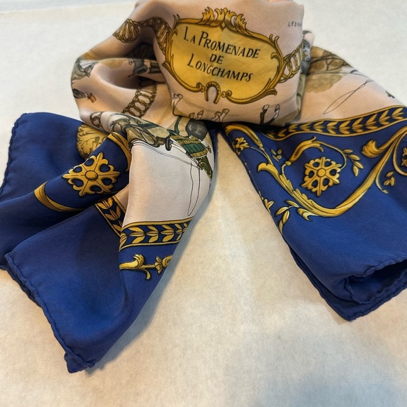 Hermes Blue and Gold Equestrian Scarf - Picture 5 of 5